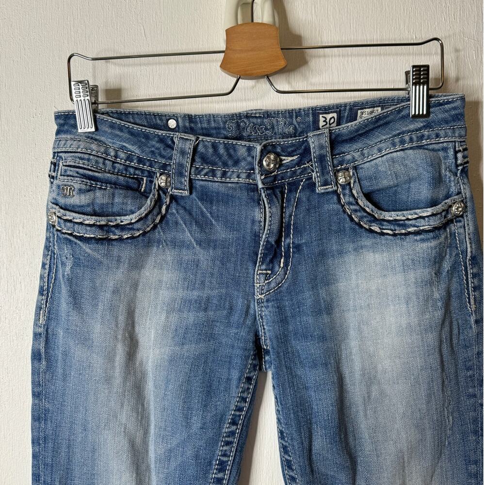Miss Me Women's 30 Cropped Light Blue Jeans JE5100C7 Embellished Cross Y2K - Picture 2 of 12
